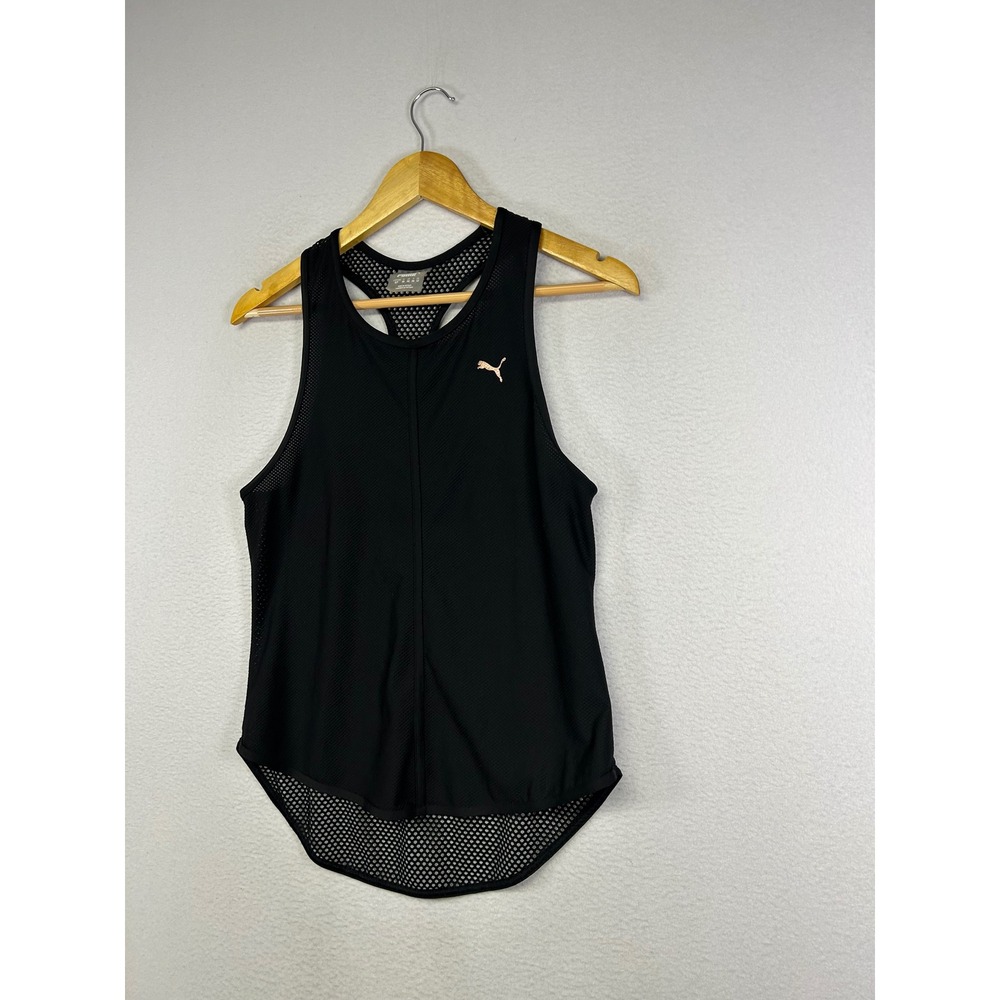 Athletic Puma Womens Sm Black Mesh Racerback Tank Top Rose Gold Logo 515713-01 - Picture 9 of 10
